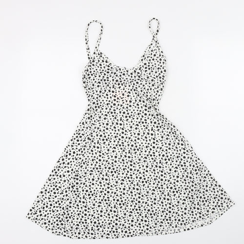 Missguided Womens White Polka Dot Polyester A-Line Size 8 V-Neck