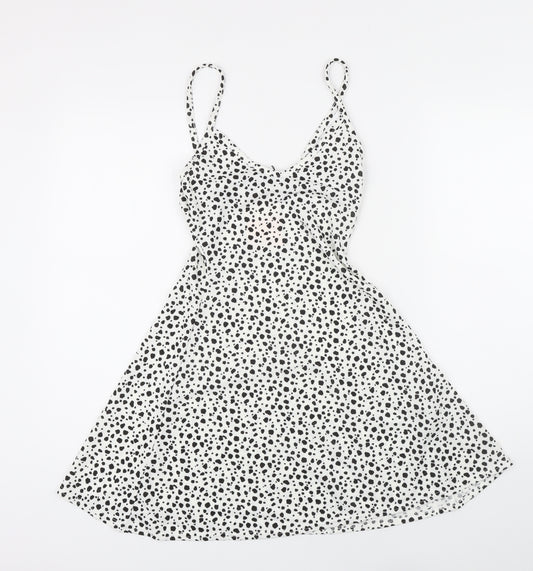 Missguided Womens White Polka Dot Polyester A-Line Size 8 V-Neck