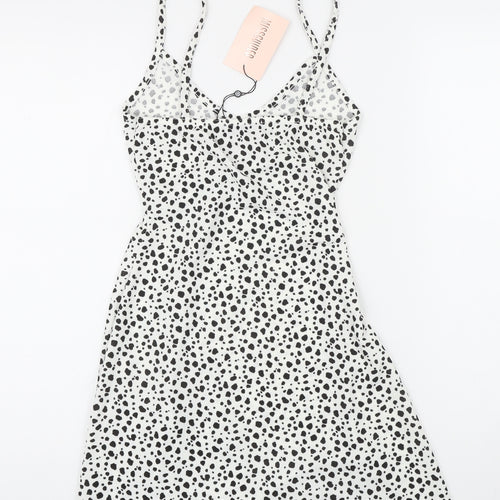 Missguided Womens White Polka Dot Polyester A-Line Size 8 V-Neck