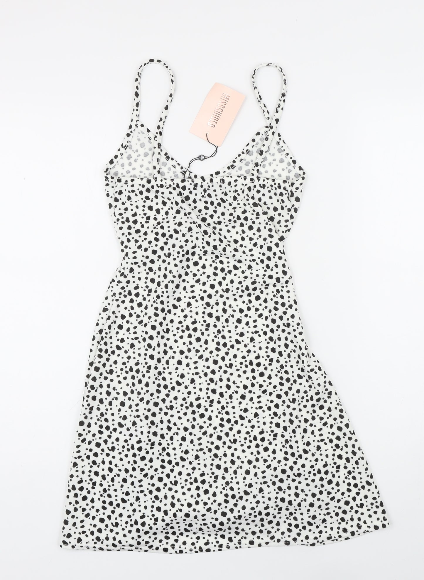 Missguided Womens White Polka Dot Polyester A-Line Size 8 V-Neck