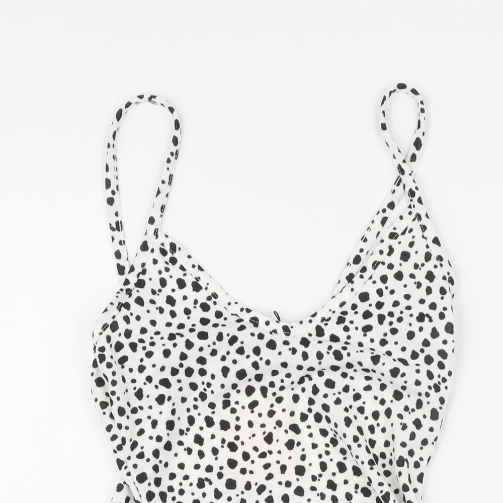 Missguided Womens White Polka Dot Polyester A-Line Size 8 V-Neck