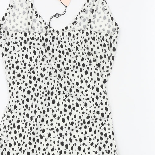 Missguided Womens White Polka Dot Polyester A-Line Size 8 V-Neck