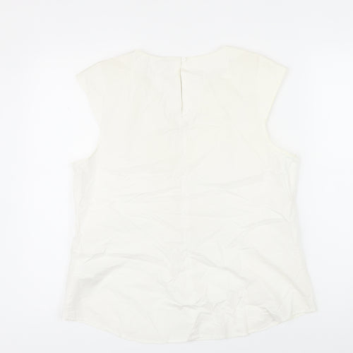H&M Womens Ivory 100% Cotton Tunic Blouse Size 42 Scoop Neck - Beaded Detail