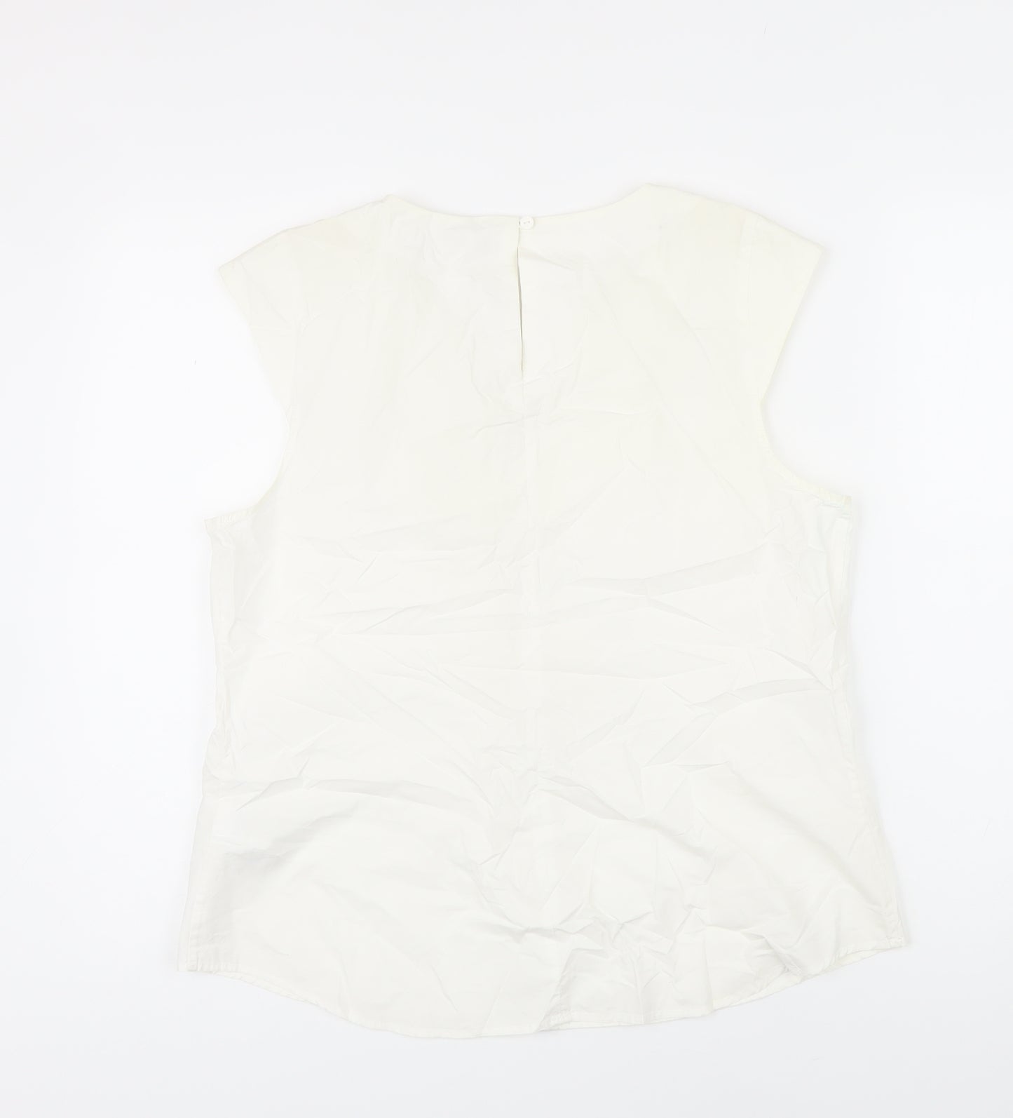 H&M Womens Ivory 100% Cotton Tunic Blouse Size 42 Scoop Neck - Beaded Detail