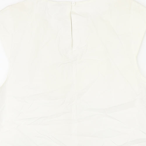 H&M Womens Ivory 100% Cotton Tunic Blouse Size 42 Scoop Neck - Beaded Detail