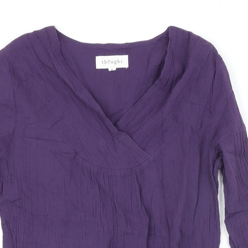 Thought Womens Purple 100% Cotton Tunic Blouse Size 10 V-Neck