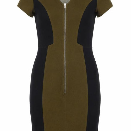 French Connection Womens Multicoloured Colourblock Viscose Bodycon Size 10 Scoop Neck Zip