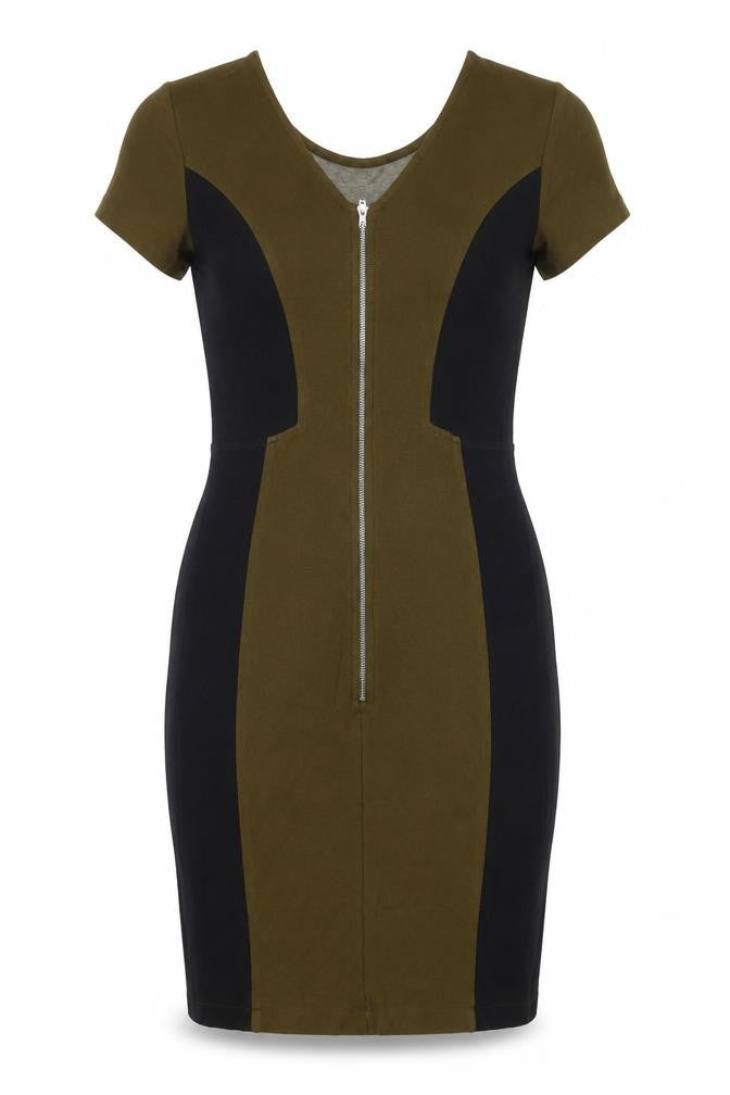 French Connection Womens Multicoloured Colourblock Viscose Bodycon Size 10 Scoop Neck Zip