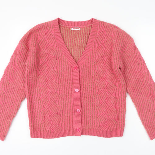 Damart Womens Pink V-Neck Striped Acrylic Cardigan Jumper Size 10