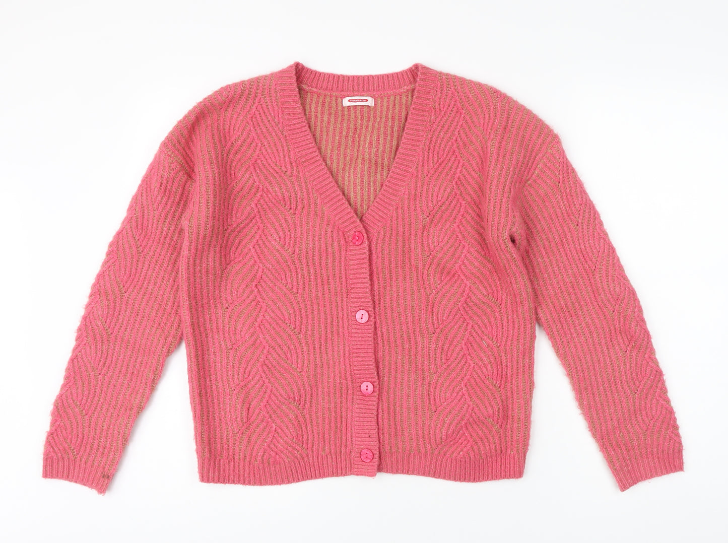 Damart Womens Pink V-Neck Striped Acrylic Cardigan Jumper Size 10