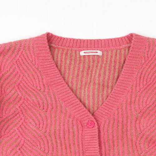 Damart Womens Pink V-Neck Striped Acrylic Cardigan Jumper Size 10