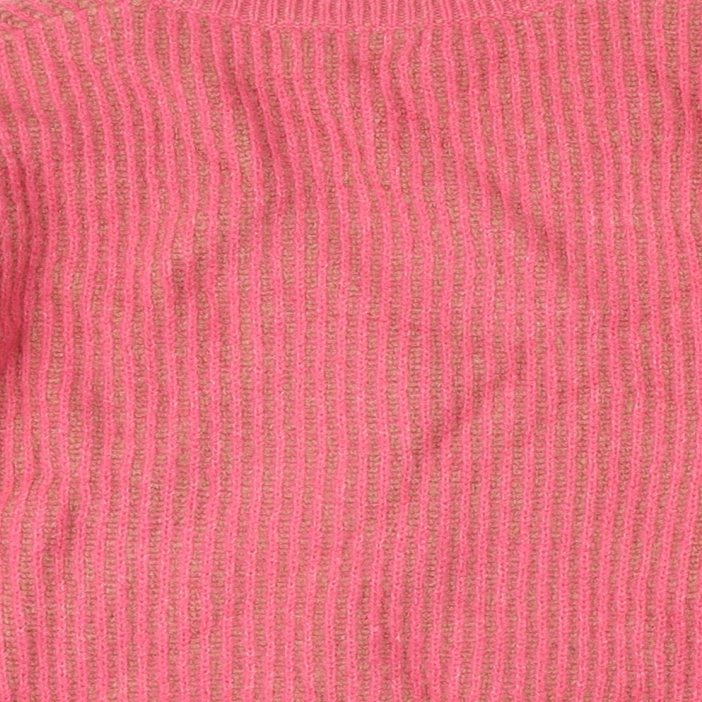 Damart Womens Pink V-Neck Striped Acrylic Cardigan Jumper Size 10