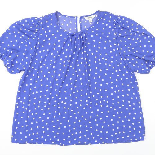 M&S Womens Blue Polka Dot Polyester Tunic Blouse Size 18 Scoop Neck