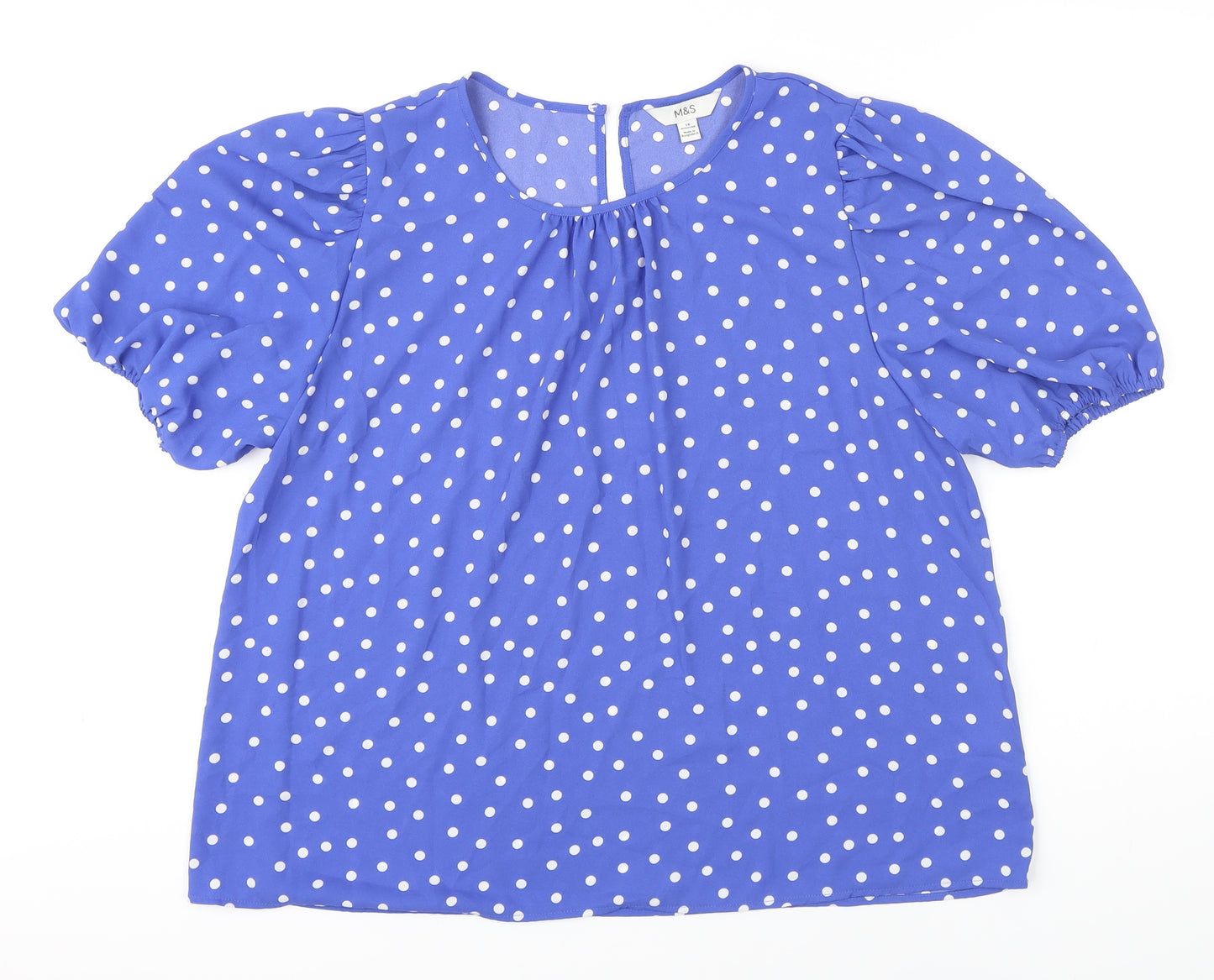 M&S Womens Blue Polka Dot Polyester Tunic Blouse Size 18 Scoop Neck