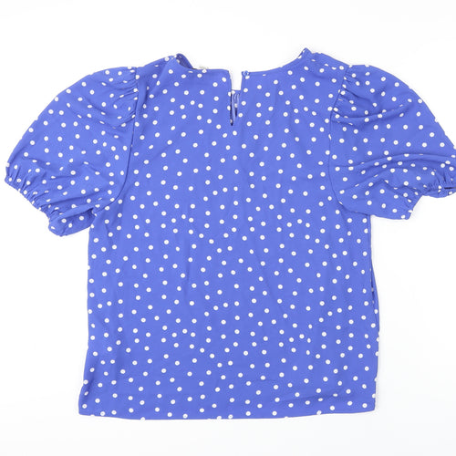 M&S Womens Blue Polka Dot Polyester Tunic Blouse Size 18 Scoop Neck
