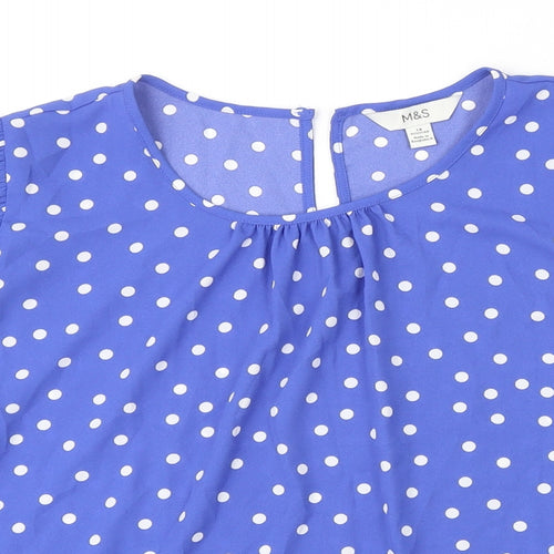 M&S Womens Blue Polka Dot Polyester Tunic Blouse Size 18 Scoop Neck