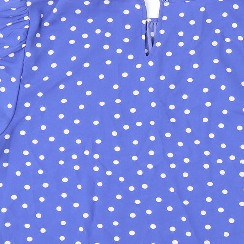 M&S Womens Blue Polka Dot Polyester Tunic Blouse Size 18 Scoop Neck