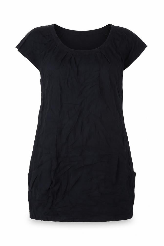 Front view of Gap women’s black cotton shift, size XL, scoop neck