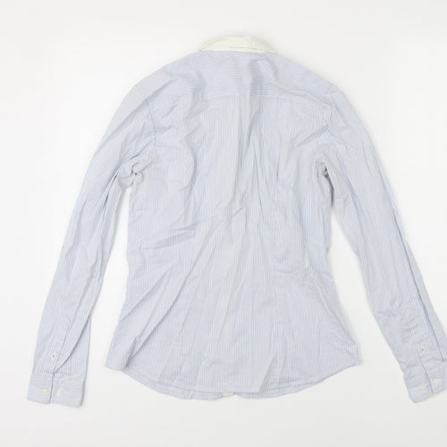 H&M Womens Blue Striped Polyamide Basic Blouse Size 8 Collared