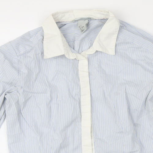H&M Womens Blue Striped Polyamide Basic Blouse Size 8 Collared
