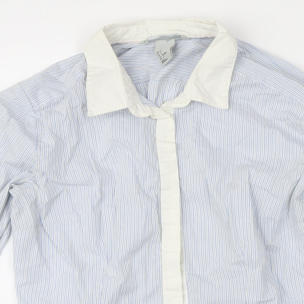H&M Womens Blue Striped Polyamide Basic Blouse Size 8 Collared