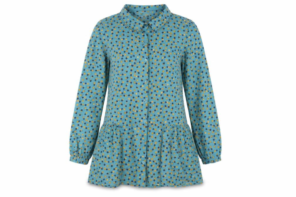 Front view of Thought women’s multicoloured geometric viscose tunic blouse, size UK 10, collared