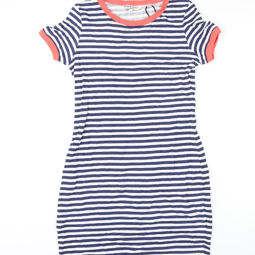 Brave Soul Womens Blue Striped 100% Cotton T-Shirt Dress Size S Boat Neck