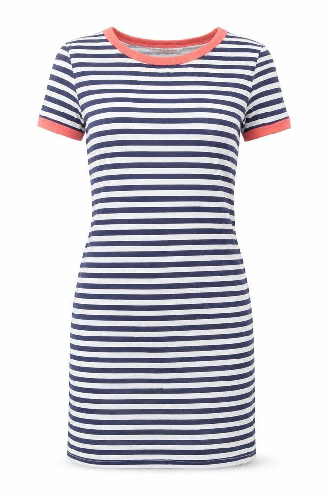 Brave Soul Womens Blue Striped 100% Cotton T-Shirt Dress Size S Boat Neck