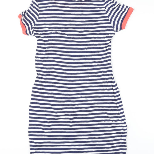 Brave Soul Womens Blue Striped 100% Cotton T-Shirt Dress Size S Boat Neck