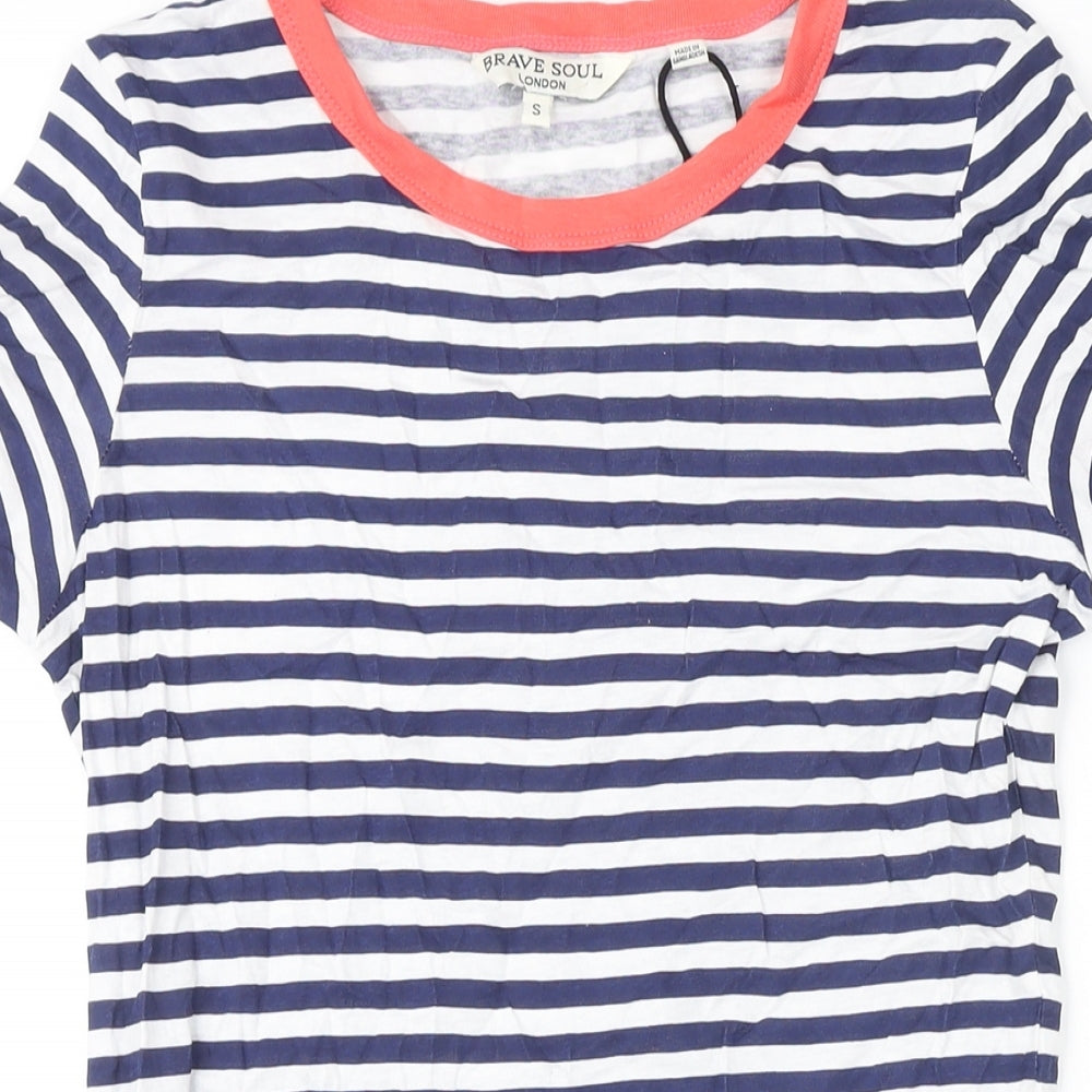 Brave Soul Womens Blue Striped 100% Cotton T-Shirt Dress Size S Boat Neck