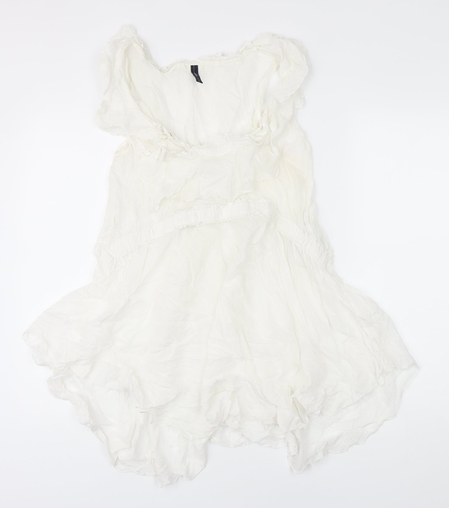 HIGH Womens White Cotton Tunic Blouse Size 14 Scoop Neck