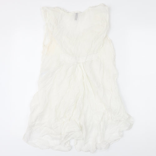 HIGH Womens White Cotton Tunic Blouse Size 14 Scoop Neck