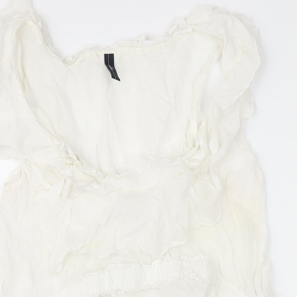 HIGH Womens White Cotton Tunic Blouse Size 14 Scoop Neck