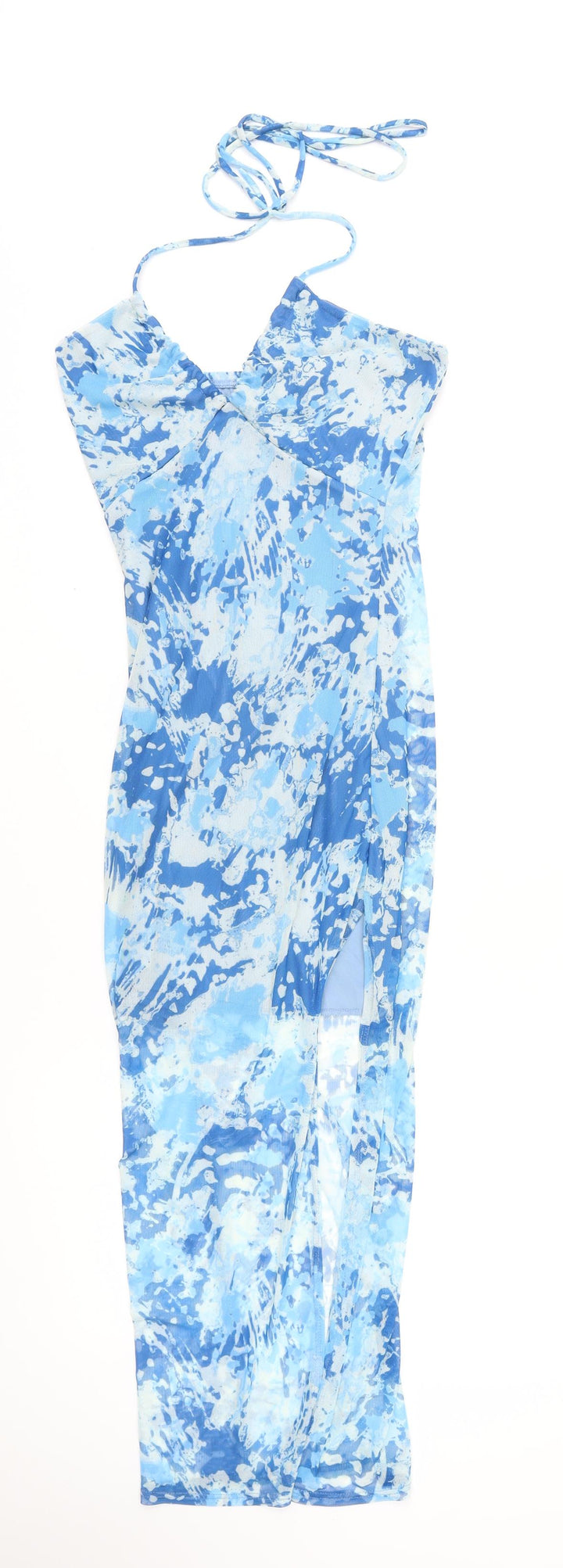Fashion Nova Womens Blue Geometric Polyester Pencil Dress Size XS Halter