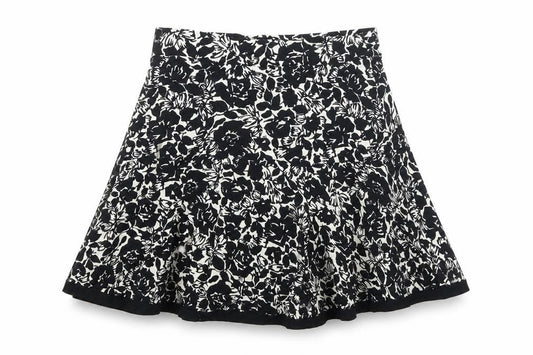 Front view of Next women’s multicoloured geometric viscose a-line skirt, size UK 12, - elasticated waist