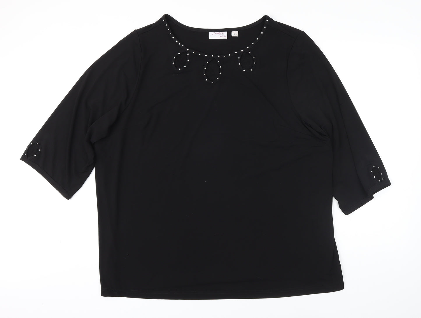 Dreamknit Womens Black Polyester Tunic Blouse Size 2XL Boat Neck