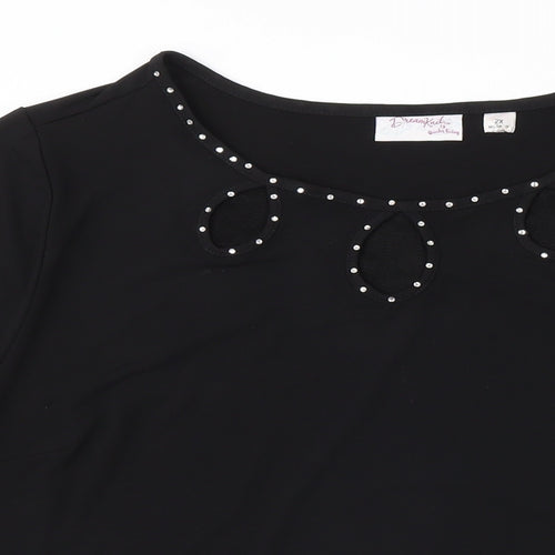 Dreamknit Womens Black Polyester Tunic Blouse Size 2XL Boat Neck