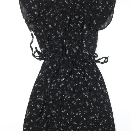 H&M Womens Black Floral Polyester Blend Mini Size 6 V-Neck