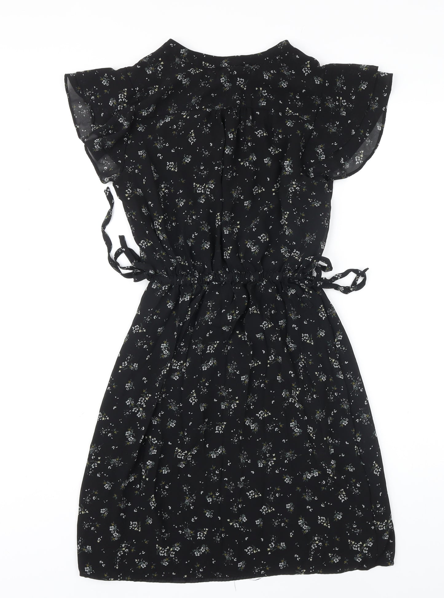 H&M Womens Black Floral Polyester Blend Mini Size 6 V-Neck