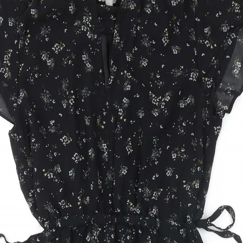 H&M Womens Black Floral Polyester Blend Mini Size 6 V-Neck