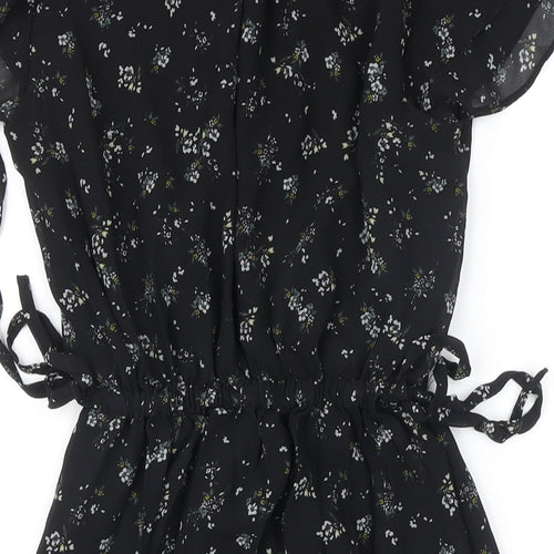 H&M Womens Black Floral Polyester Blend Mini Size 6 V-Neck