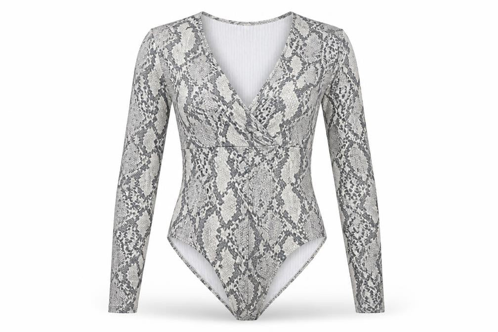 H&M Womens Grey Animal Print Polyester Bodysuit One-Piece Size L Snap