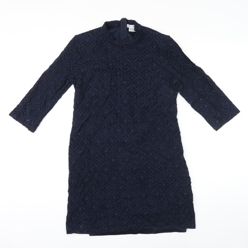 La Redoute Womens Blue Cotton Shift Size 5XL Mock Neck Zip