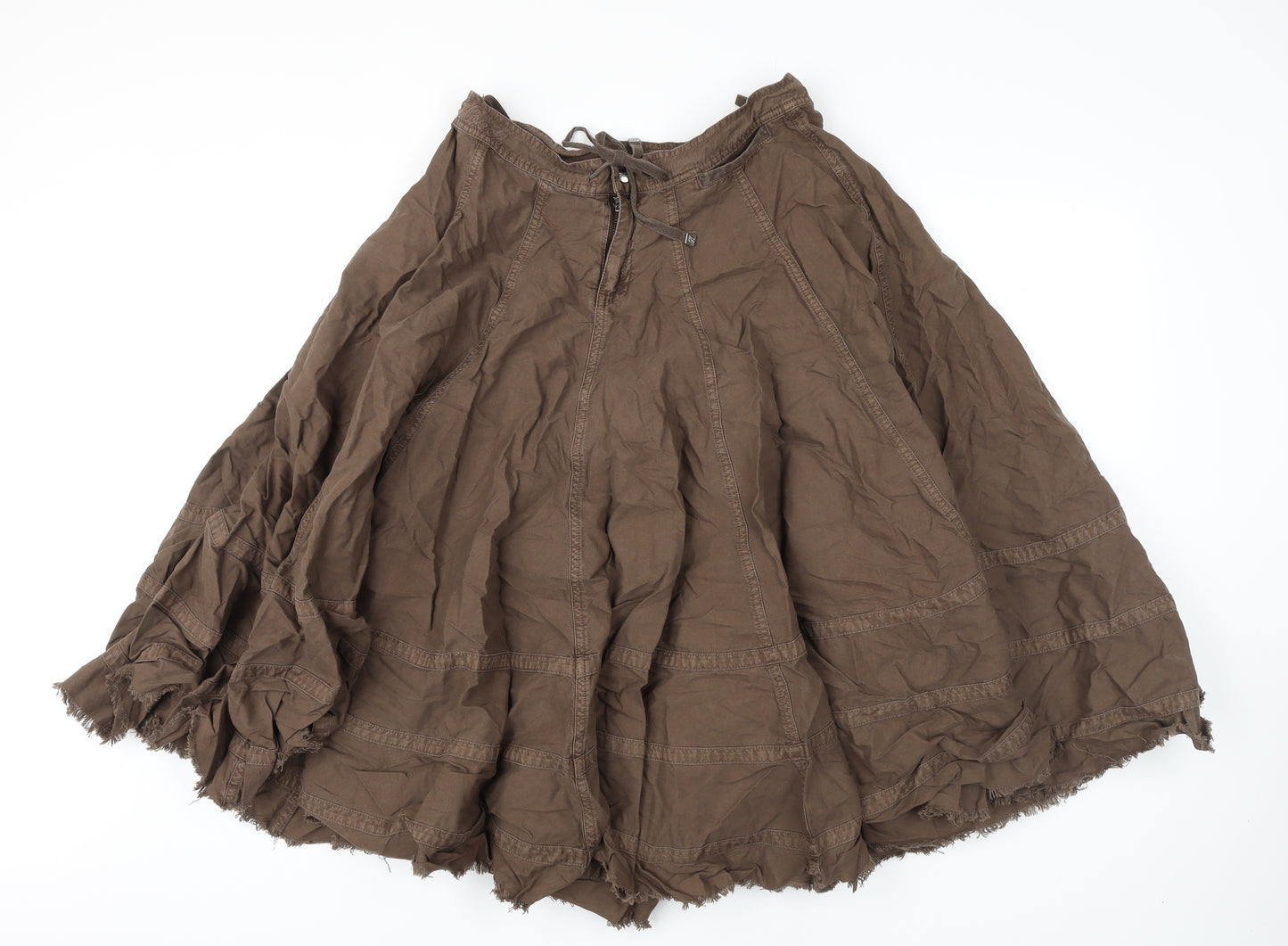 HOOCH Womens Brown Cotton A-Line Skirt Size 10 Zip - Raw Hem Detail