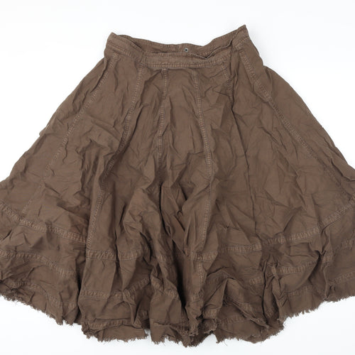 HOOCH Womens Brown Cotton A-Line Skirt Size 10 Zip - Raw Hem Detail