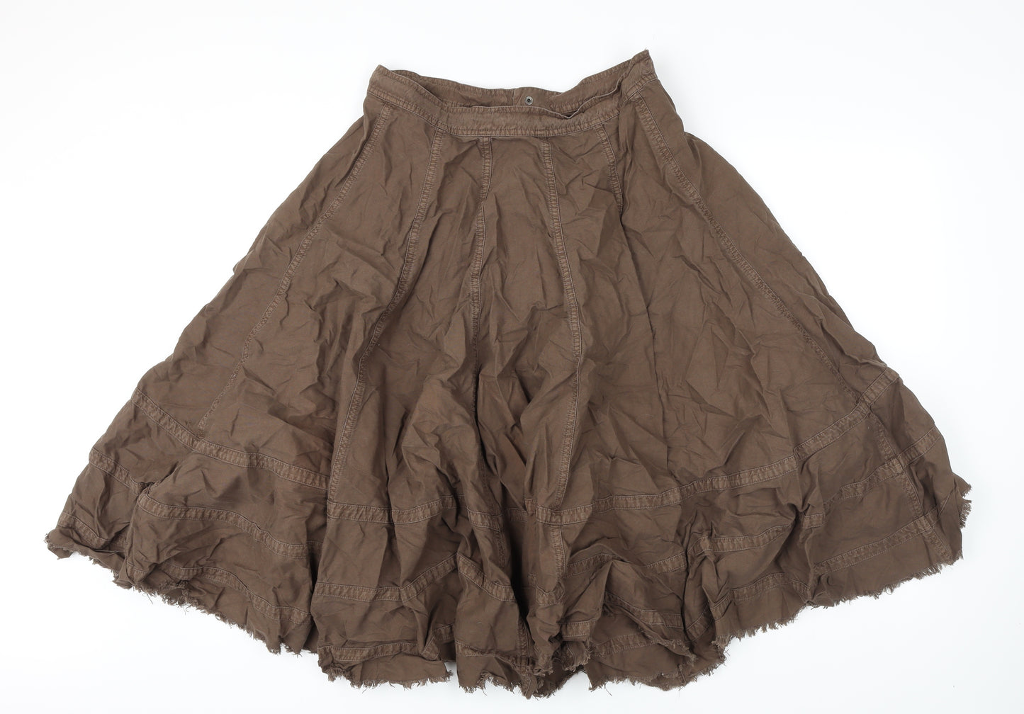 HOOCH Womens Brown Cotton A-Line Skirt Size 10 Zip - Raw Hem Detail