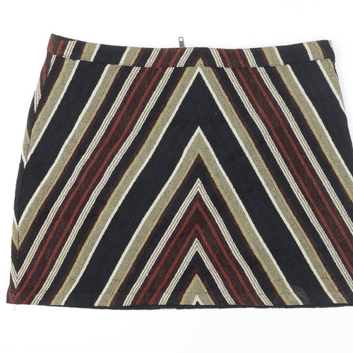 Topshop Womens Multicoloured Striped Polyester Mini Skirt Size 16 Zip