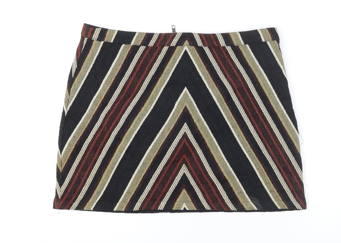 Topshop Womens Multicoloured Striped Polyester Mini Skirt Size 16 Zip