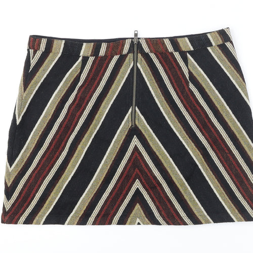 Topshop Womens Multicoloured Striped Polyester Mini Skirt Size 16 Zip