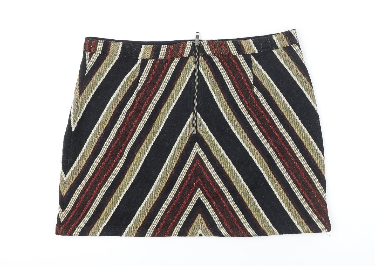 Topshop Womens Multicoloured Striped Polyester Mini Skirt Size 16 Zip